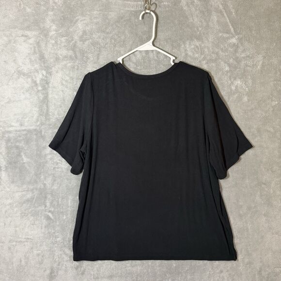 Cozy Earth Bamboo Stretch Knit Tee Shirt Womens Size XL Black Ribbed Pattern - Picture 3 of 7
